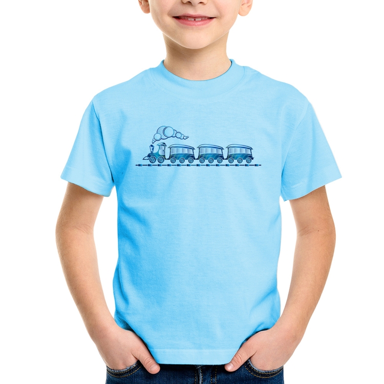 Camiseta Infantil Trenzinho Brinquedo - Azul Bebê