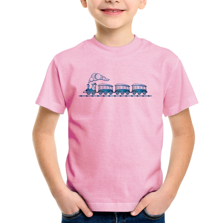Camiseta Infantil Trenzinho Brinquedo - Rosa Bebê