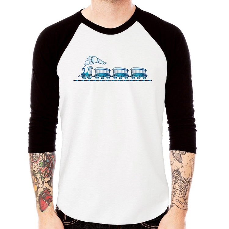 Camiseta Raglan Trenzinho Brinquedo Manga 3/4