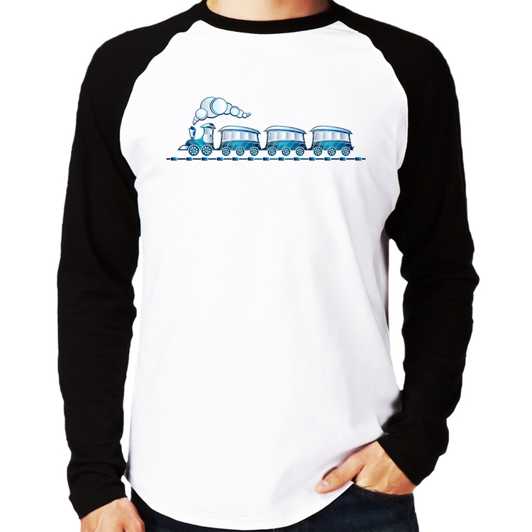 Camiseta Raglan Trenzinho Brinquedo Manga Longa