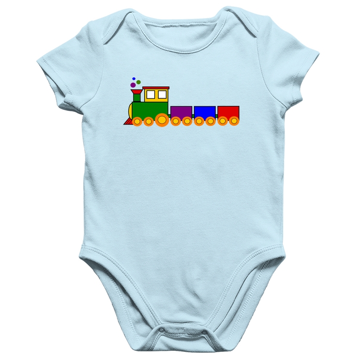 Body Bebê Algodão Trenzinho Colorido - Azul Bebê