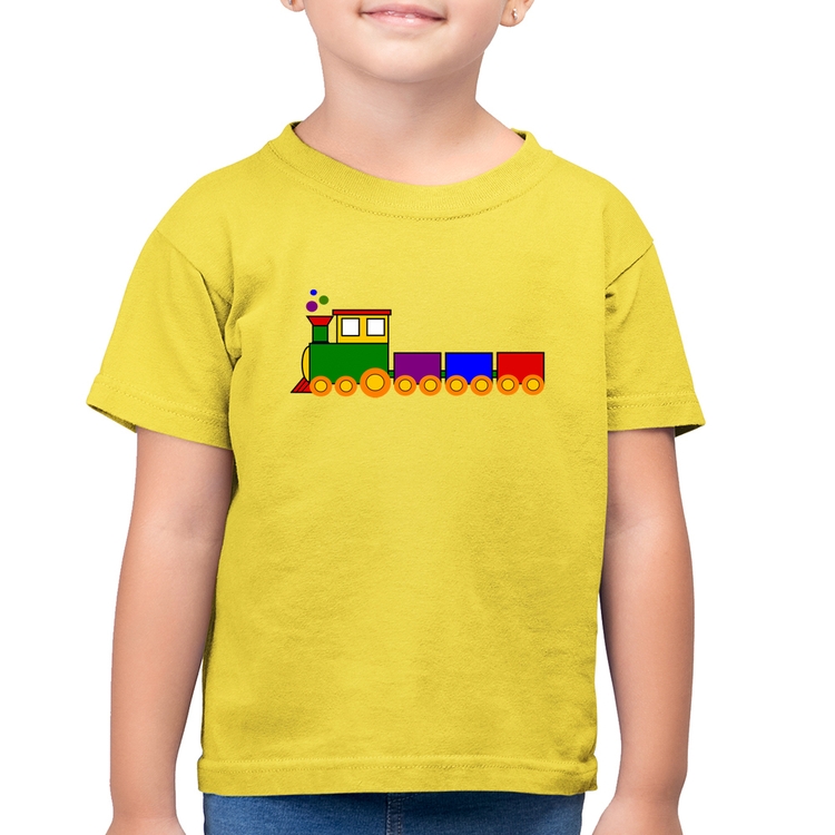 Camiseta Algodão Infantil Trenzinho Colorido - Amarelo Canário