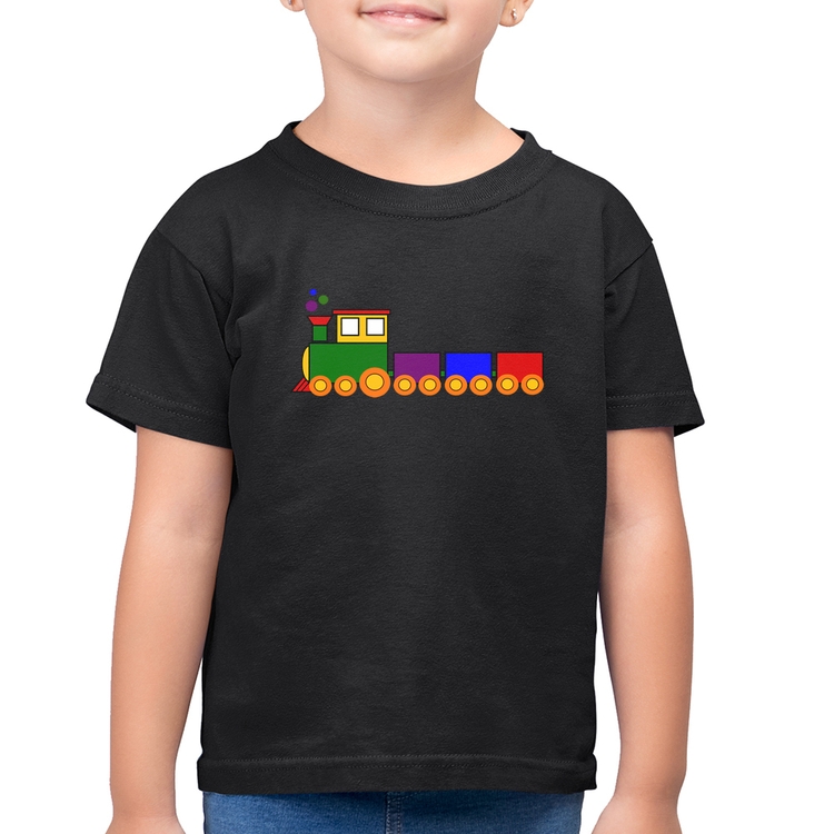 Camiseta Algodão Infantil Trenzinho Colorido