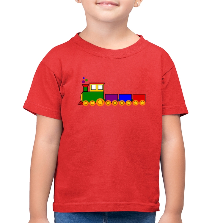 Camiseta Algodão Infantil Trenzinho Colorido - Vermelha