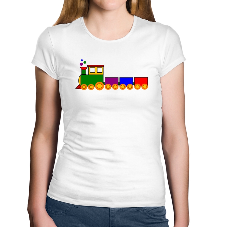 Baby Look Algodão Trenzinho Colorido - Branca