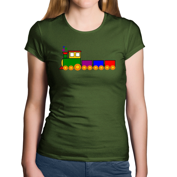 Baby Look Algodão Trenzinho Colorido - Musgo