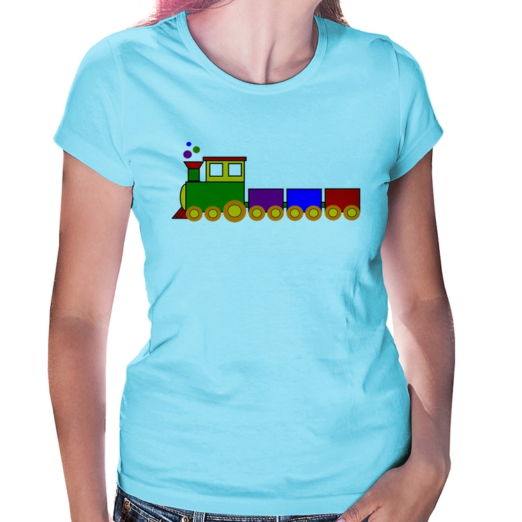 Baby Look Trenzinho Colorido - Azul Bebê