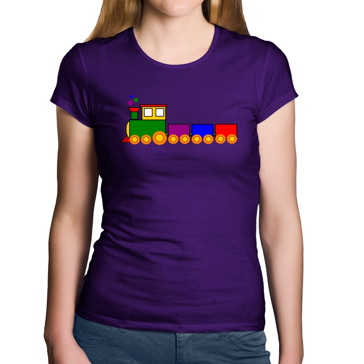 Baby Look Algodão Trenzinho Colorido - Roxa