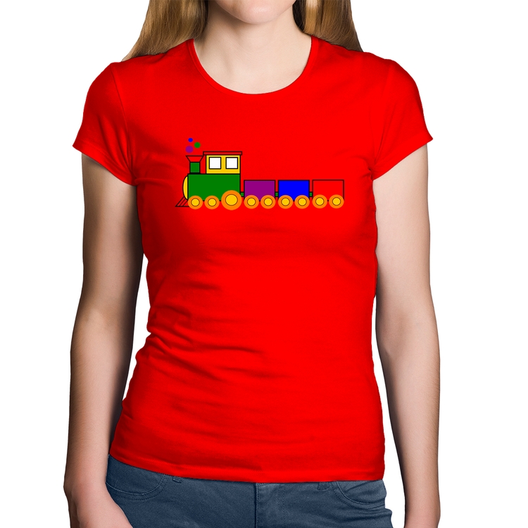 Baby Look Algodão Trenzinho Colorido - Vermelha