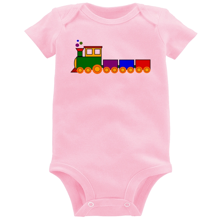Body Bebê Trenzinho Colorido - Rosa Bebê