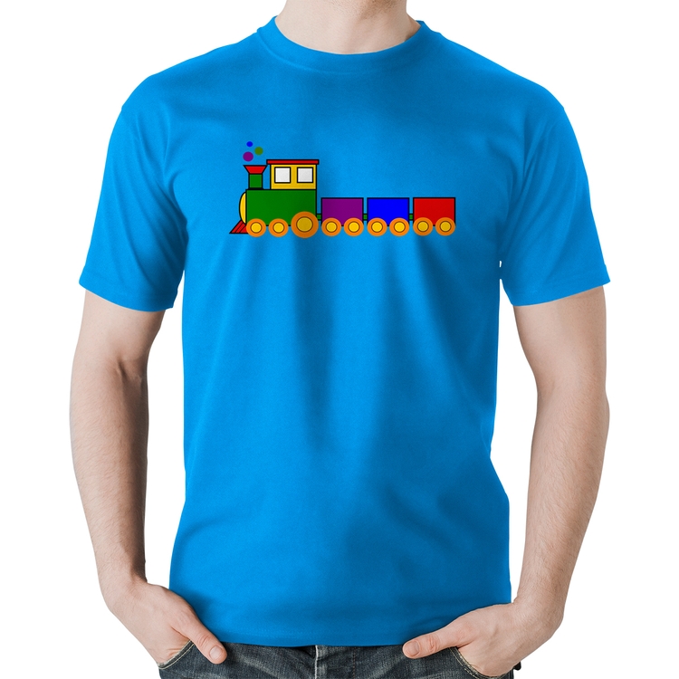 Camiseta Algodão Trenzinho Colorido - Azul