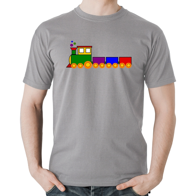 Camiseta Algodão Trenzinho Colorido - Cinza