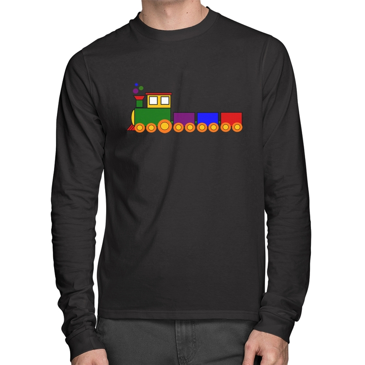 Camiseta Algodão Trenzinho Colorido Manga Longa