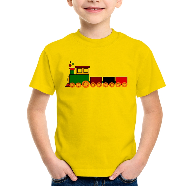 Camiseta Infantil Trenzinho Colorido - Amarela