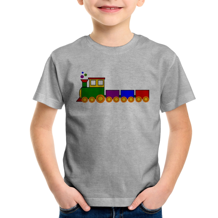 Camiseta Infantil Trenzinho Colorido - Cinza