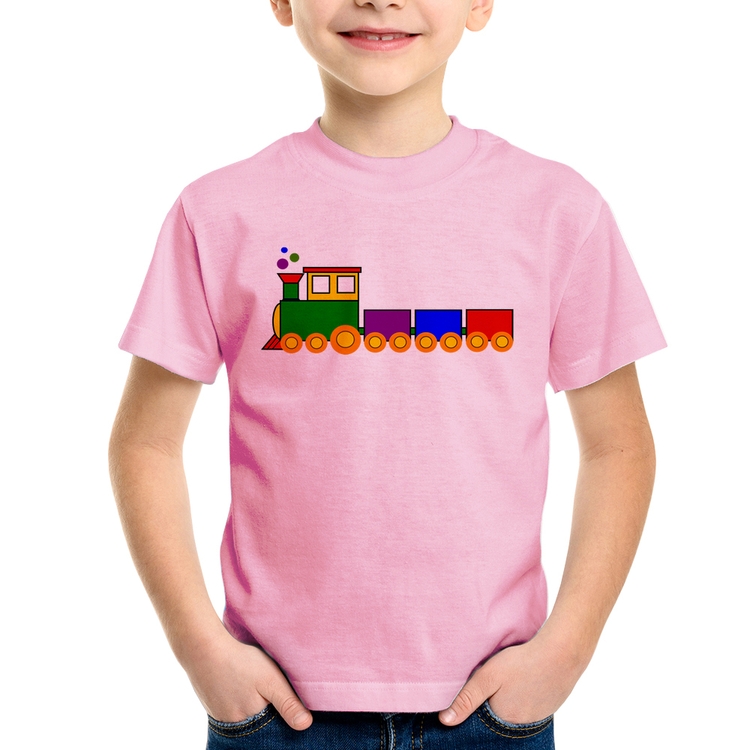 Camiseta Infantil Trenzinho Colorido - Rosa Bebê