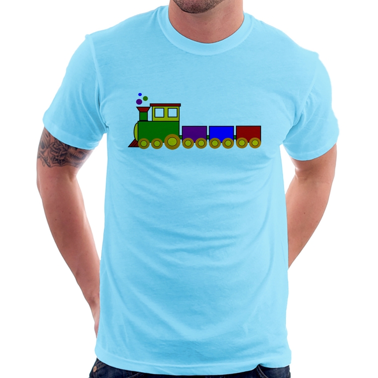 Camiseta Trenzinho Colorido - Azul Bebê