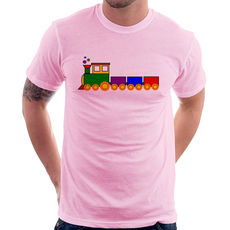 Camiseta Trenzinho Colorido - Rosa Bebê