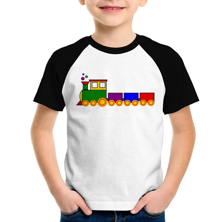 Camiseta Raglan Infantil Trenzinho Colorido
