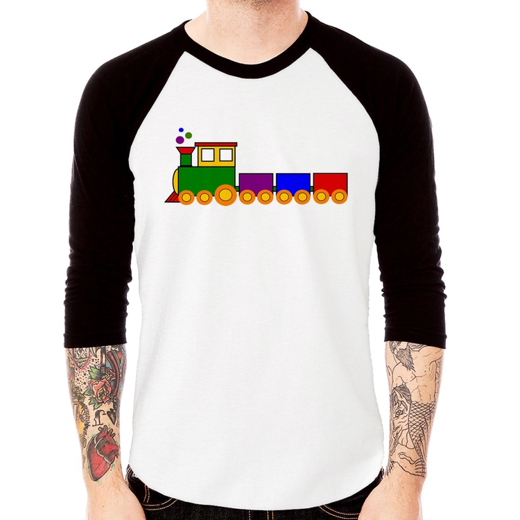 Camiseta Raglan Trenzinho Colorido Manga 3/4