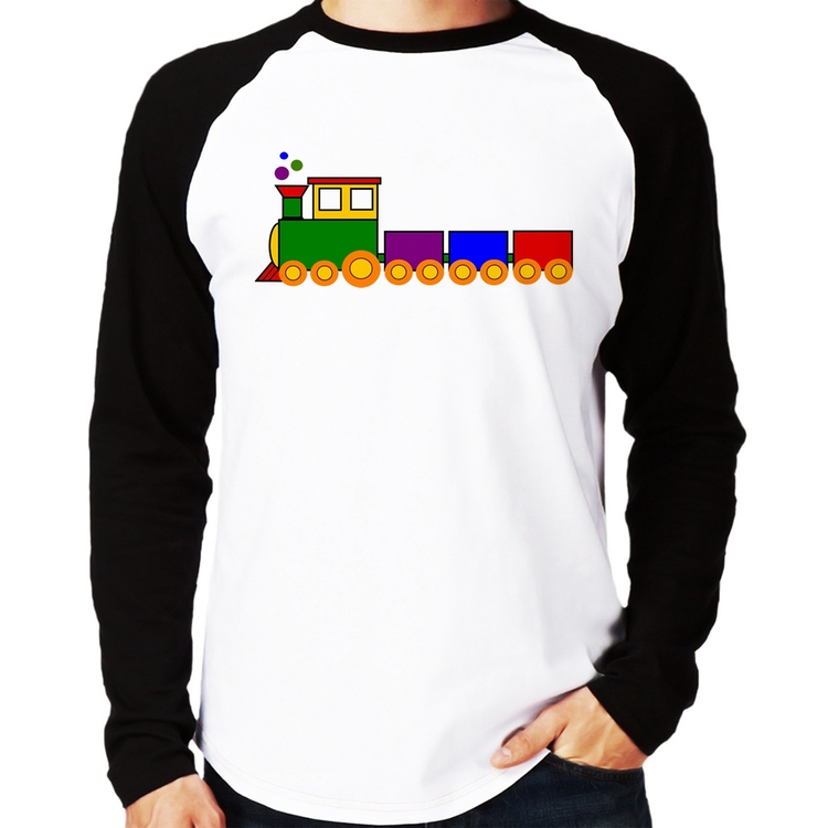 Camiseta Raglan Trenzinho Colorido Manga Longa