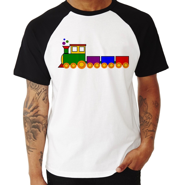 Camiseta Raglan Trenzinho Colorido