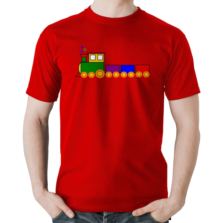 Camiseta Algodão Trenzinho Colorido - Vermelha