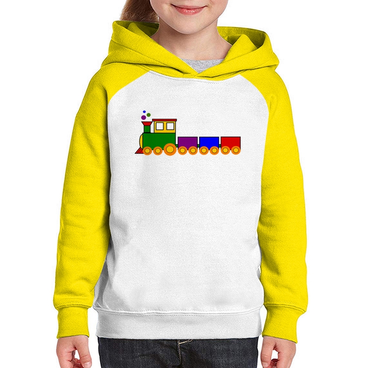 Moletom Infantil Trenzinho Colorido - Branco/Amarelo