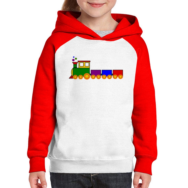 Moletom Infantil Trenzinho Colorido - Branco/Vermelho