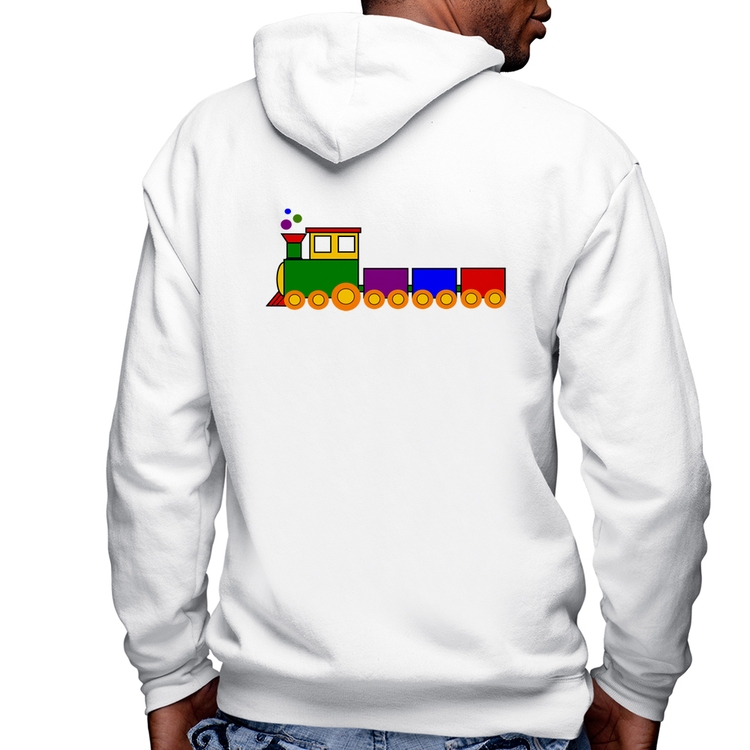 Blusa Moletom Trenzinho Colorido Masculina com Capuz e Zíper - Branca