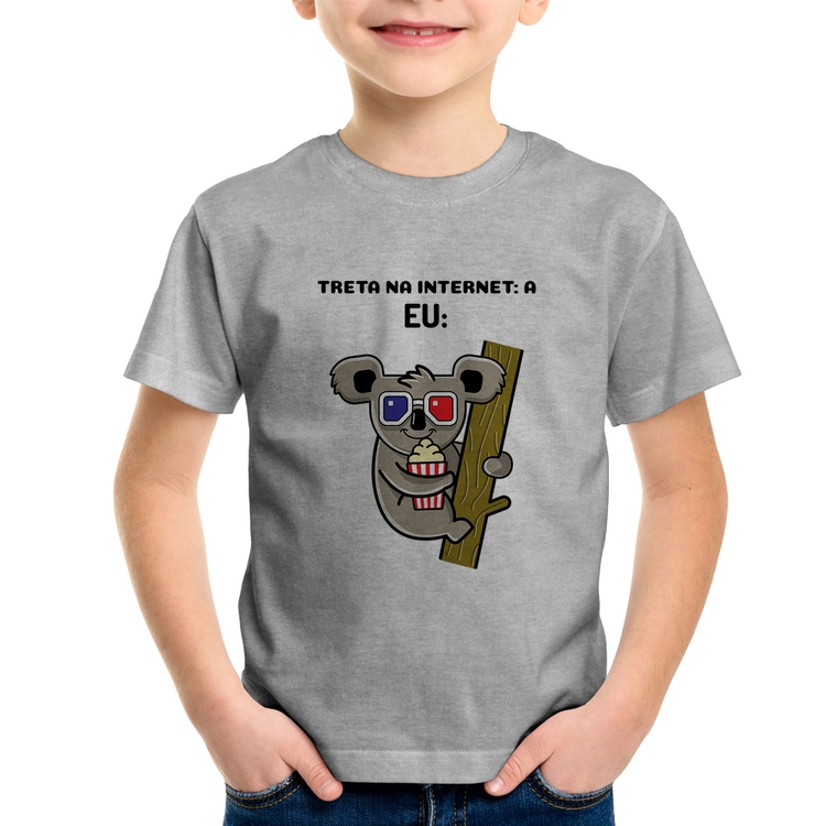 Camiseta Infantil Treta na internet: A - Cinza