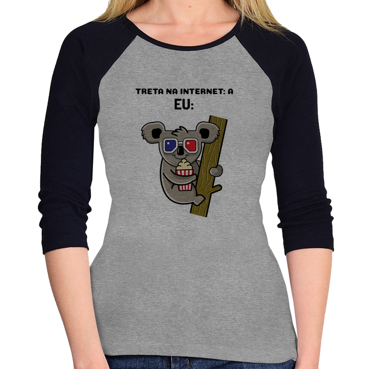 Baby Look Raglan Treta na internet: A Manga 3/4 - Cinza/Preto