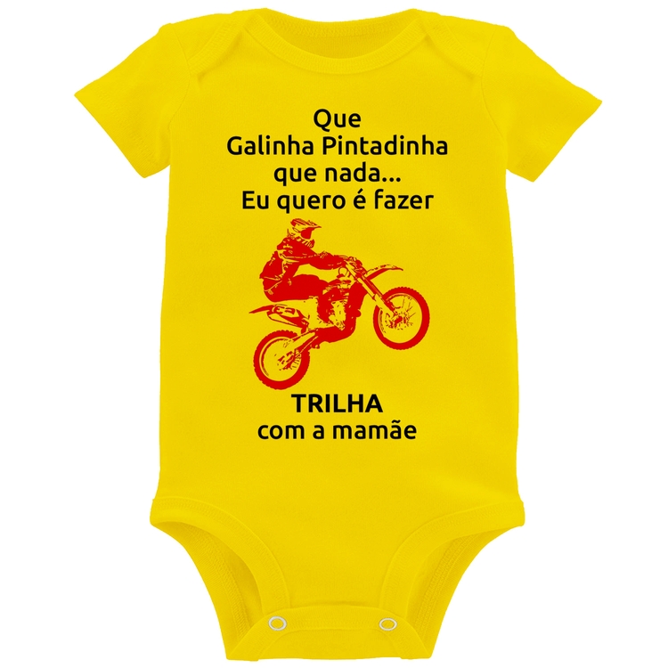 Body Bebê Trilha com a mamãe (moto rosa) - Amarelo