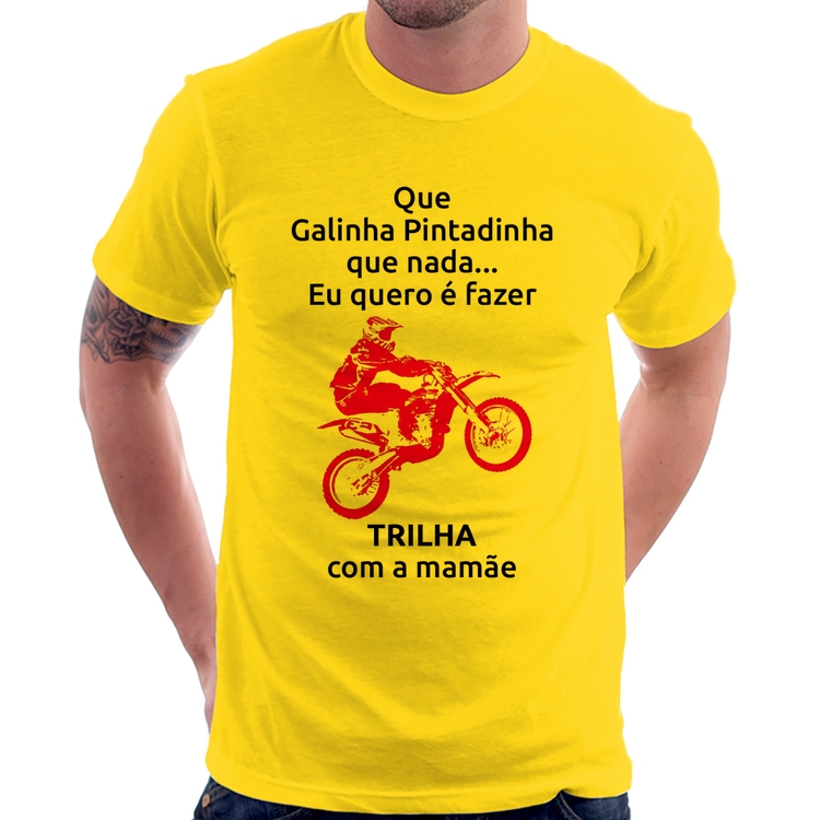 Camiseta Trilha com a mamãe (moto rosa) - Amarela