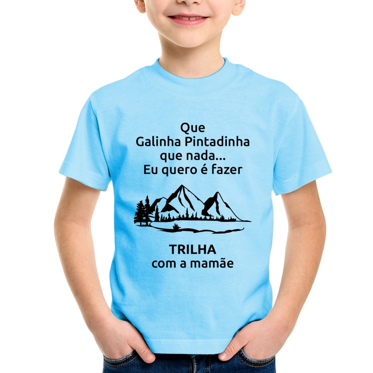 Camiseta Infantil Trilha com a mamãe Trekking - Azul Bebê