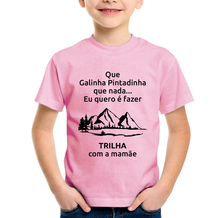 Camiseta Infantil Trilha com a mamãe Trekking - Rosa Bebê
