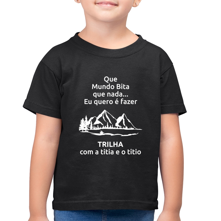 Camiseta Algodão Infantil Trilha com a titia e o titio Trekking