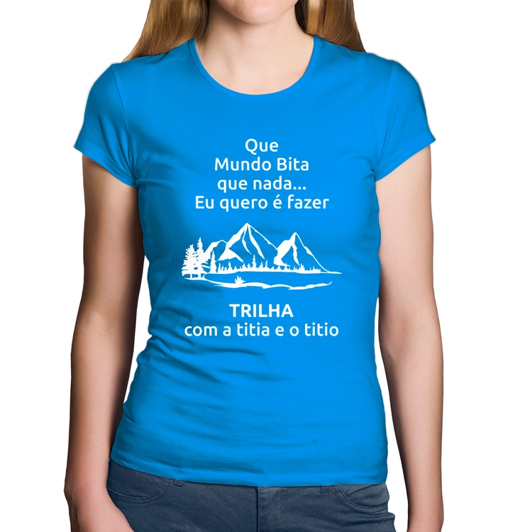 Baby Look Algodão Trilha com a titia e o titio Trekking - Azul