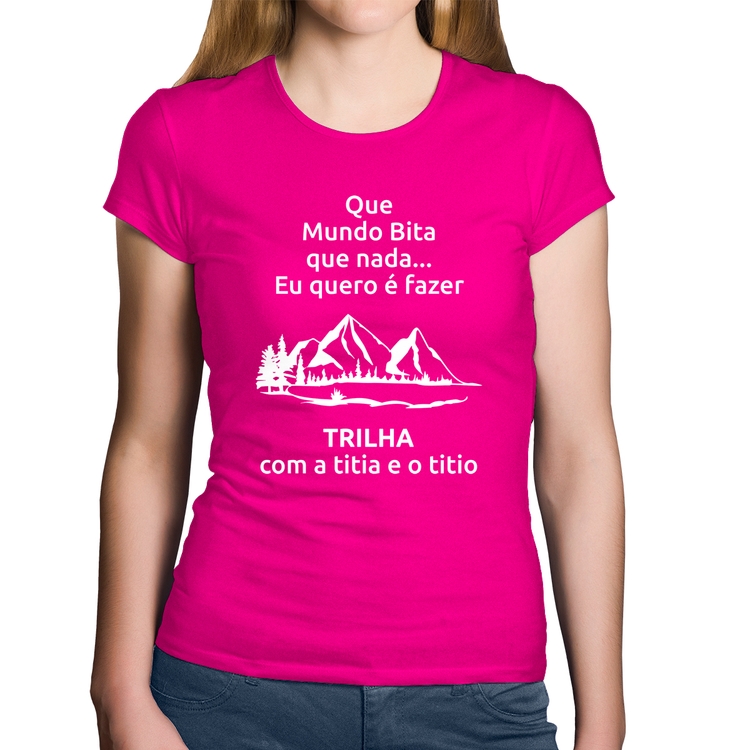 Baby Look Algodão Trilha com a titia e o titio Trekking - Rosa