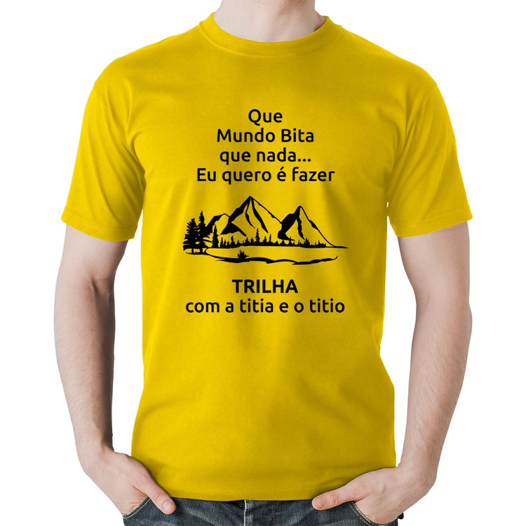 Camiseta Algodão Trilha com a titia e o titio Trekking - Amarela