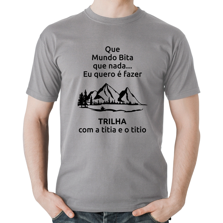 Camiseta Algodão Trilha com a titia e o titio Trekking - Cinza