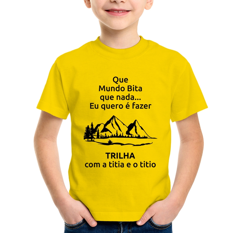 Camiseta Infantil Trilha com a titia e o titio Trekking - Amarela