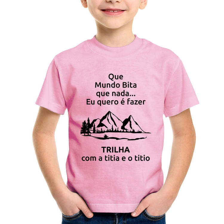 Camiseta Infantil Trilha com a titia e o titio Trekking - Rosa Bebê