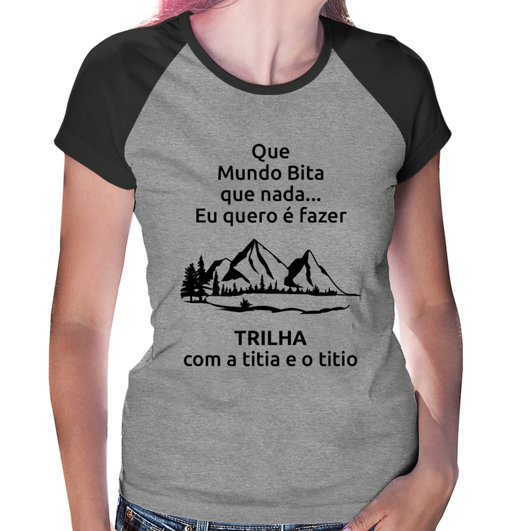Baby Look Raglan Trilha com a titia e o titio Trekking - Cinza/Preto