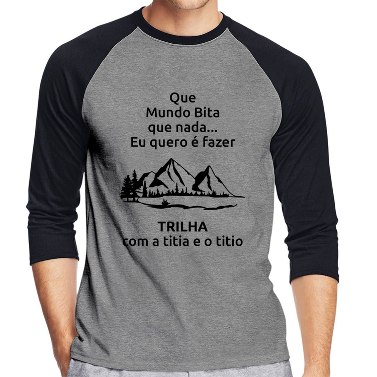 Camiseta Raglan Trilha com a titia e o titio Trekking Manga 3/4 - Cinza/Preto