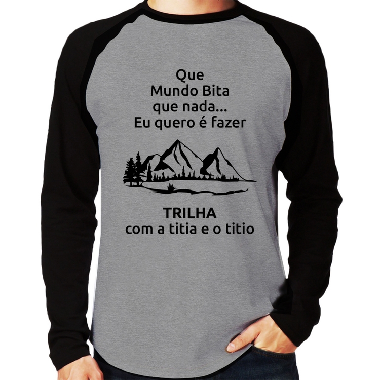 Camiseta Raglan Trilha com a titia e o titio Trekking Manga Longa - Cinza/Preto