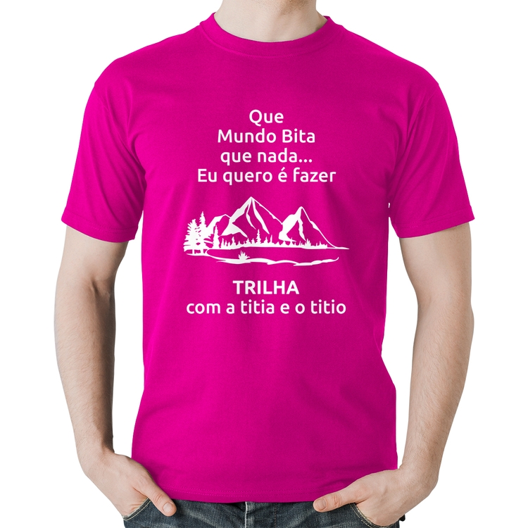 Camiseta Algodão Trilha com a titia e o titio Trekking - Rosa