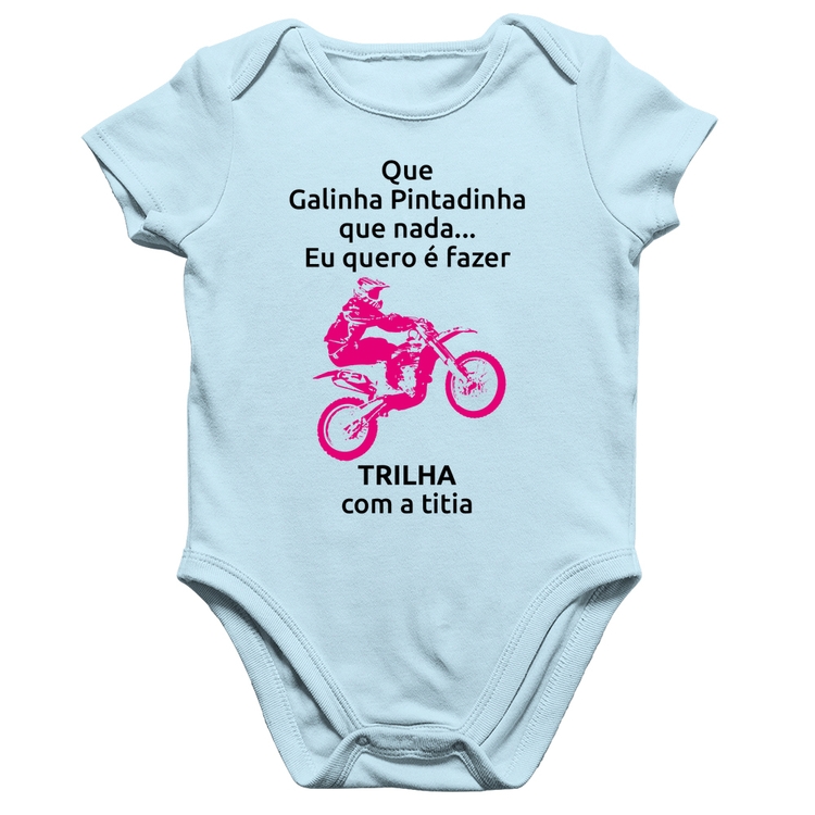 Body Bebê Algodão Trilha com a titia (moto rosa) - Azul Bebê