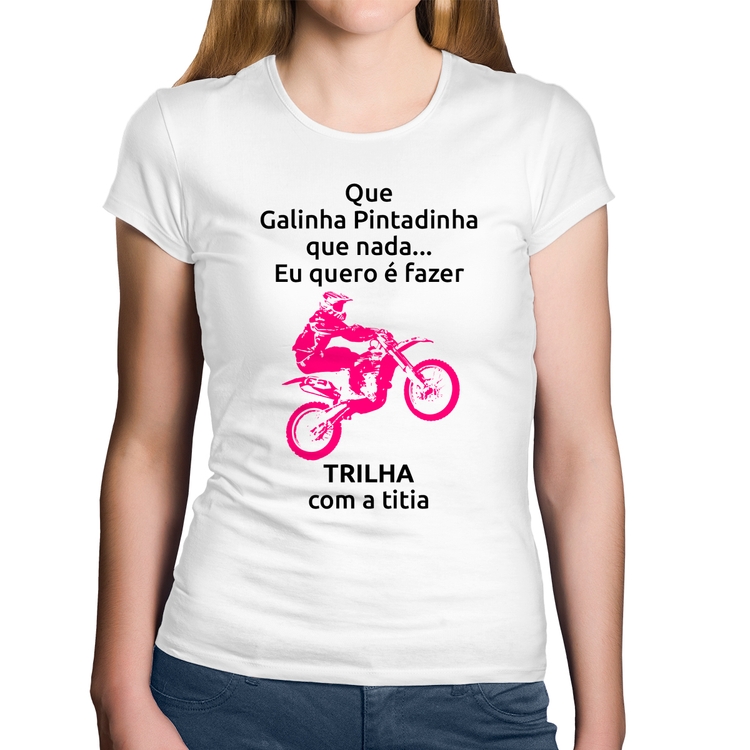 Baby Look Algodão Trilha com a titia (moto rosa) - Branca