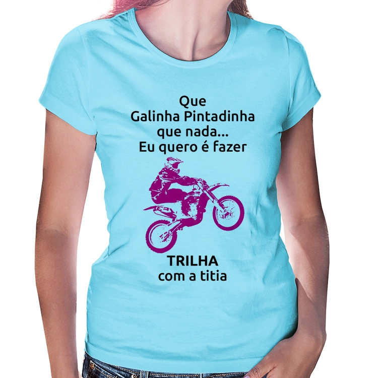 Baby Look Trilha com a titia (moto rosa) - Azul Bebê